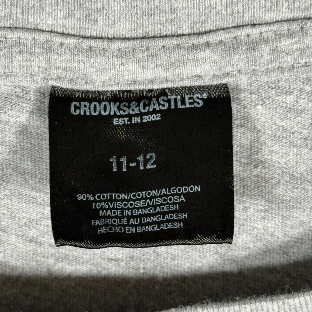 Crooks and Castles Kids Dr Bombay Monkey Graphic‎ Tee Shirt Grey Size 11-12